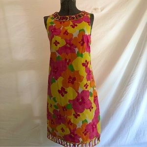 Lily Pulitzer lined sleeveless dress with lattice work at neck/hem.  Size 10